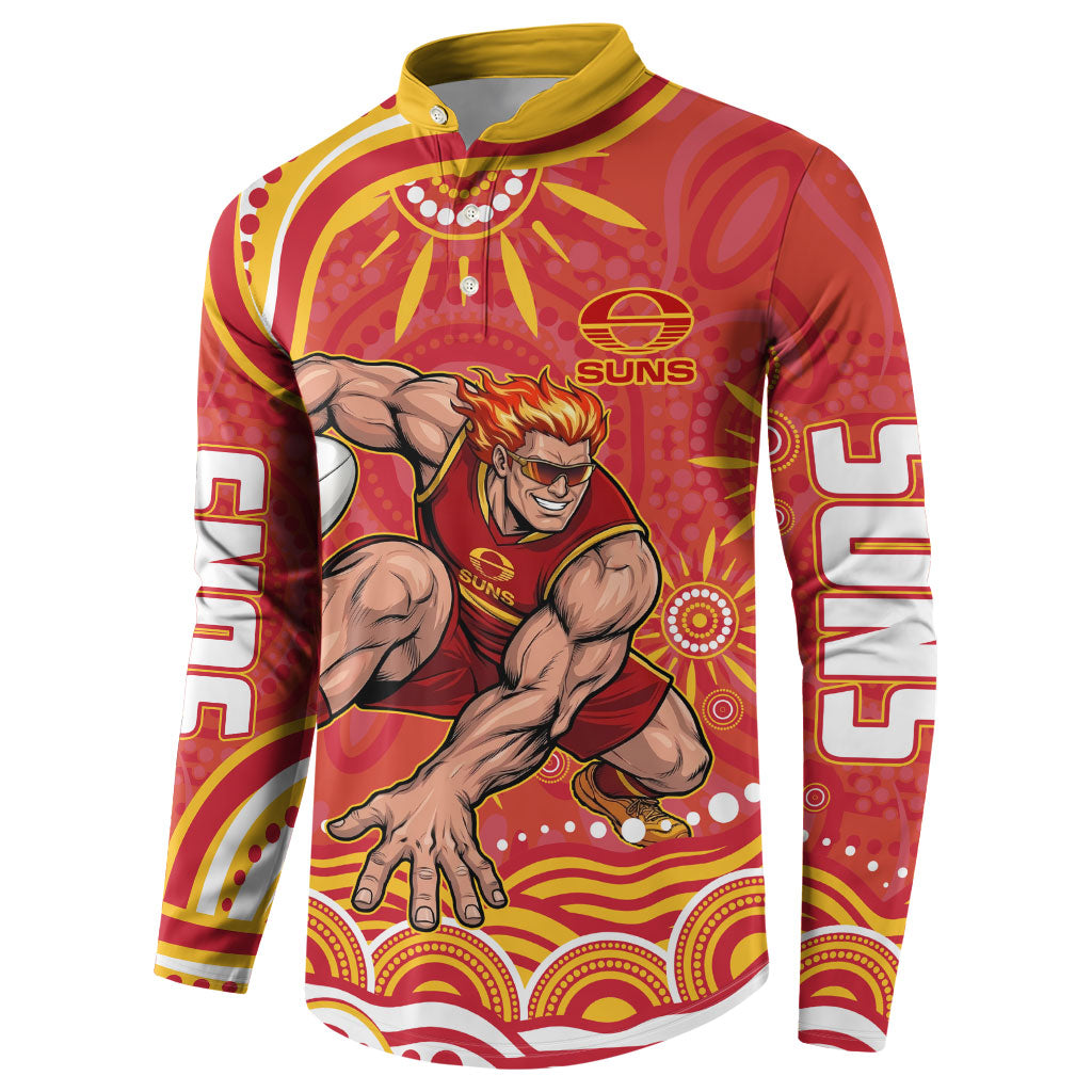 Personalized Gold Coast Suns Mascot Button Sweatshirt Aboriginal Dot Art - Dreamtime Football Mascot