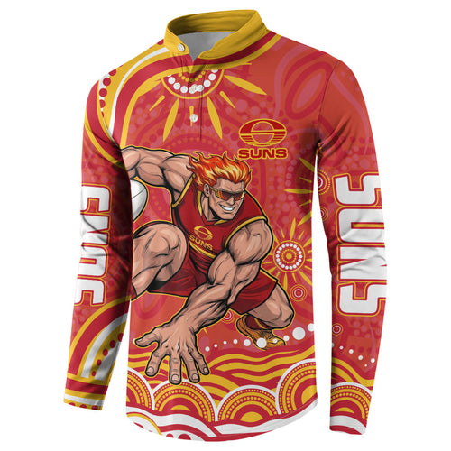 Personalized Gold Coast Suns Mascot Button Sweatshirt Aboriginal Dot Art - Dreamtime Football Mascot