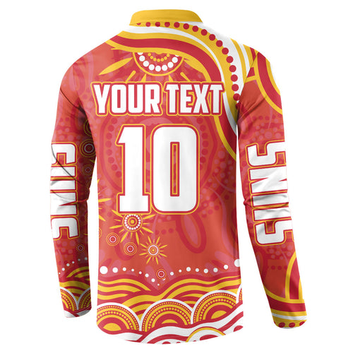 Personalized Gold Coast Suns Mascot Button Sweatshirt Aboriginal Dot Art - Dreamtime Football Mascot