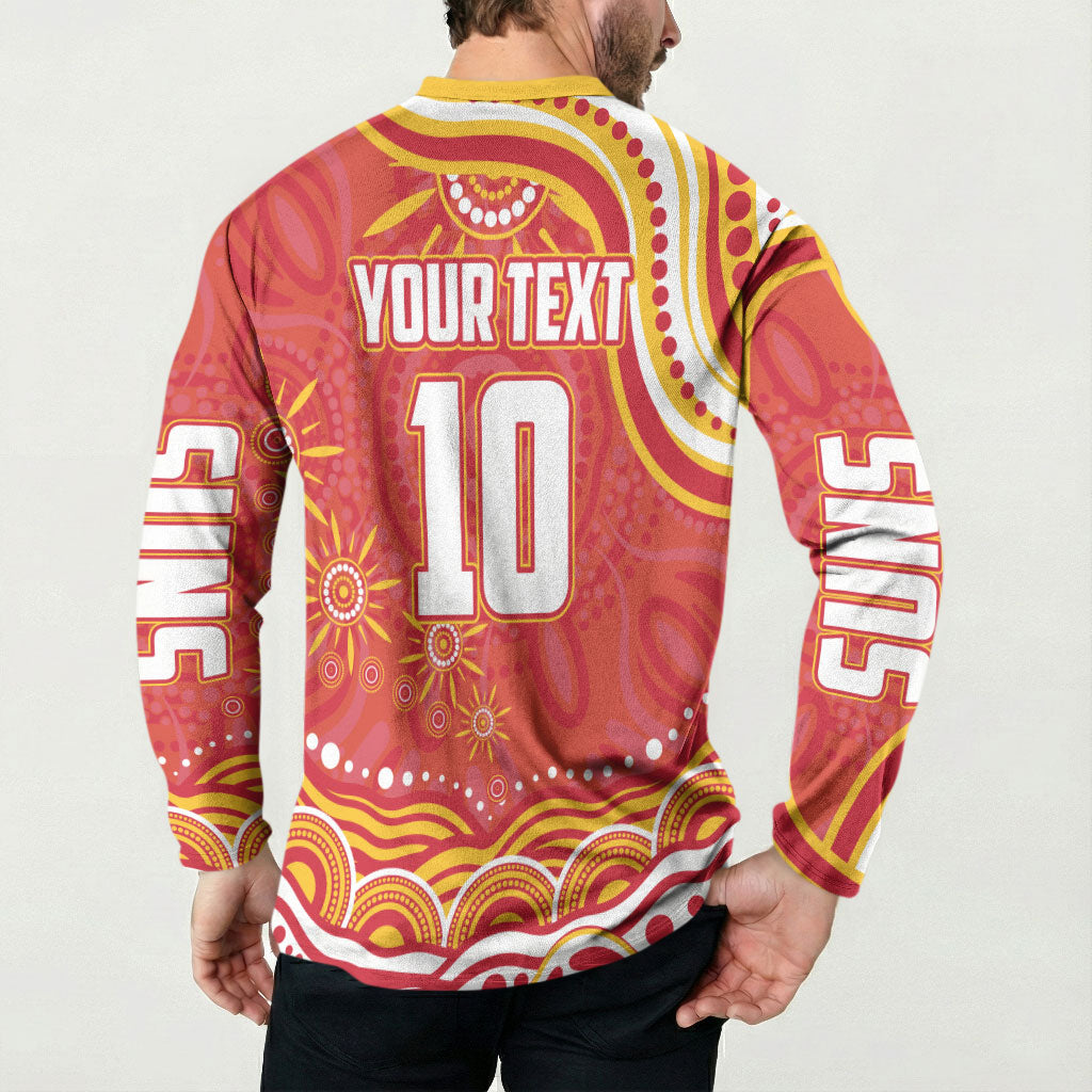 Personalized Gold Coast Suns Mascot Button Sweatshirt Aboriginal Dot Art - Dreamtime Football Mascot