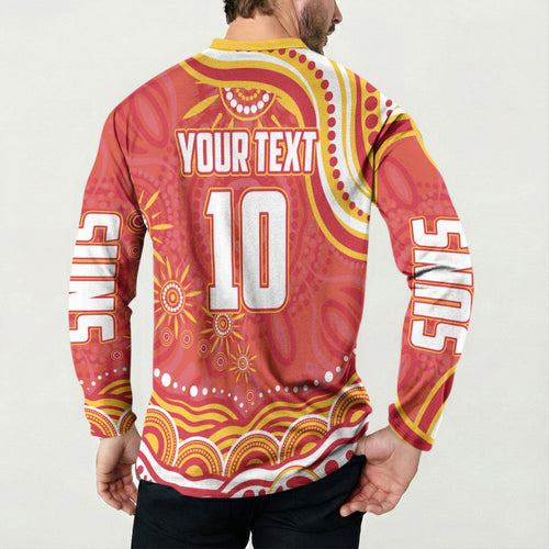 Personalized Gold Coast Suns Mascot Button Sweatshirt Aboriginal Dot Art - Dreamtime Football Mascot