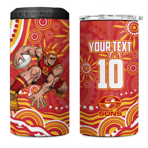 Personalized Gold Coast Suns Mascot 4 in 1 Can Cooler Tumbler Aboriginal Dot Art - Dreamtime Football Mascot
