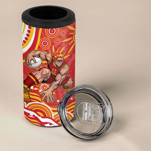 Personalized Gold Coast Suns Mascot 4 in 1 Can Cooler Tumbler Aboriginal Dot Art - Dreamtime Football Mascot