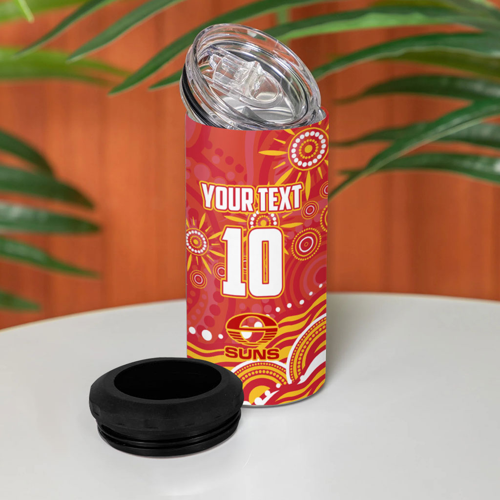 Personalized Gold Coast Suns Mascot 4 in 1 Can Cooler Tumbler Aboriginal Dot Art - Dreamtime Football Mascot