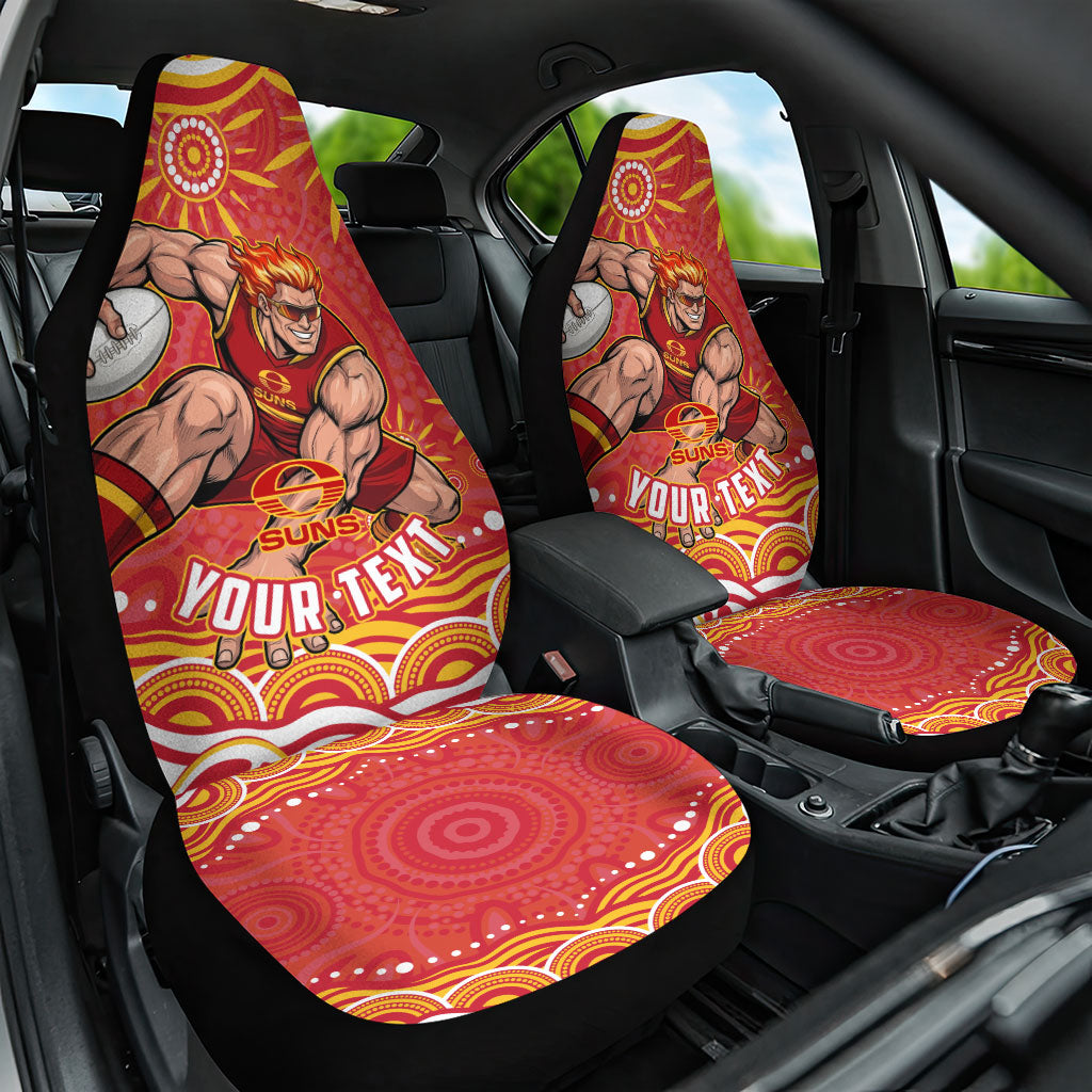 Personalized Gold Coast Suns Mascot Car Seat Cover Aboriginal Dot Art - Dreamtime Football Mascot