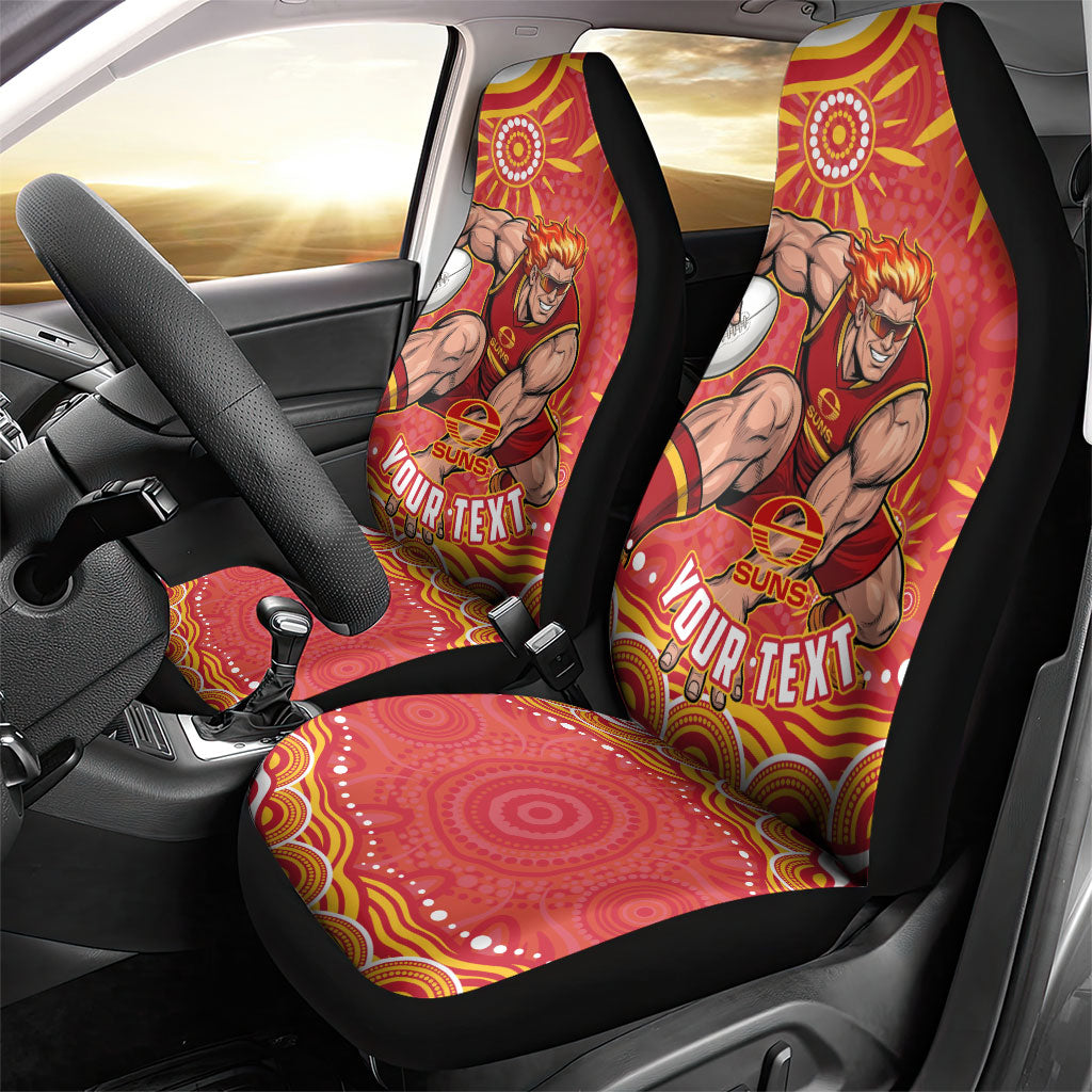 Personalized Gold Coast Suns Mascot Car Seat Cover Aboriginal Dot Art - Dreamtime Football Mascot