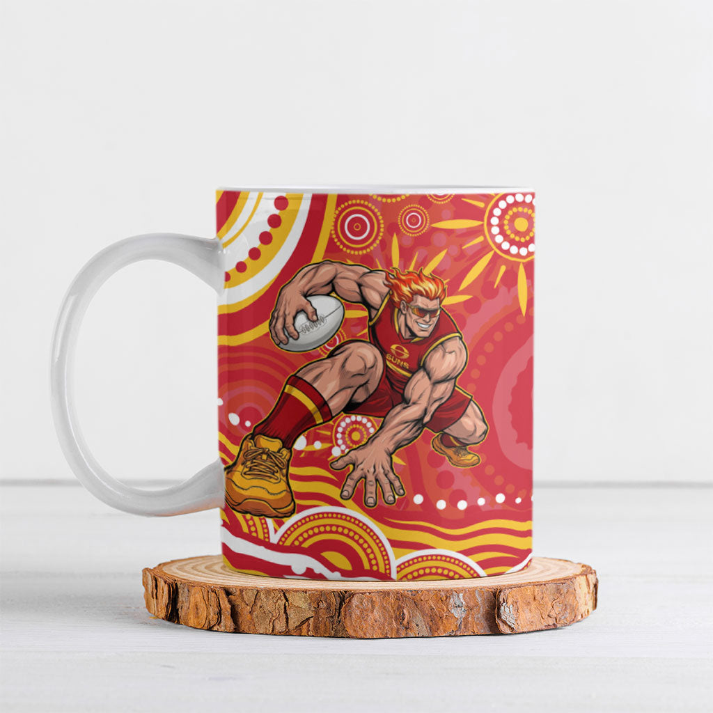 Personalized Gold Coast Suns Mascot Ceramic Mug Aboriginal Dot Art - Dreamtime Football Mascot