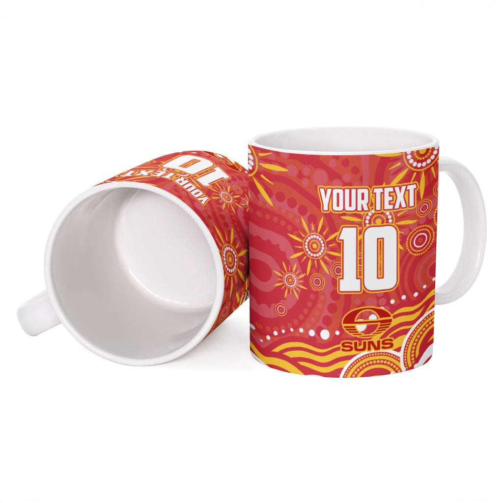 Personalized Gold Coast Suns Mascot Ceramic Mug Aboriginal Dot Art - Dreamtime Football Mascot