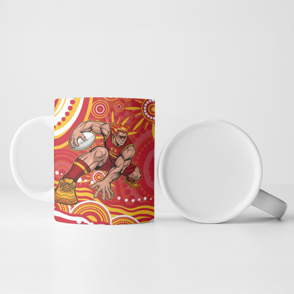Personalized Gold Coast Suns Mascot Ceramic Mug Aboriginal Dot Art - Dreamtime Football Mascot