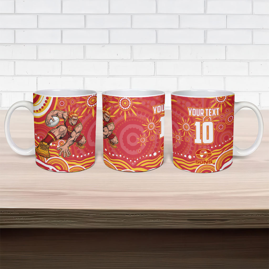 Personalized Gold Coast Suns Mascot Ceramic Mug Aboriginal Dot Art - Dreamtime Football Mascot