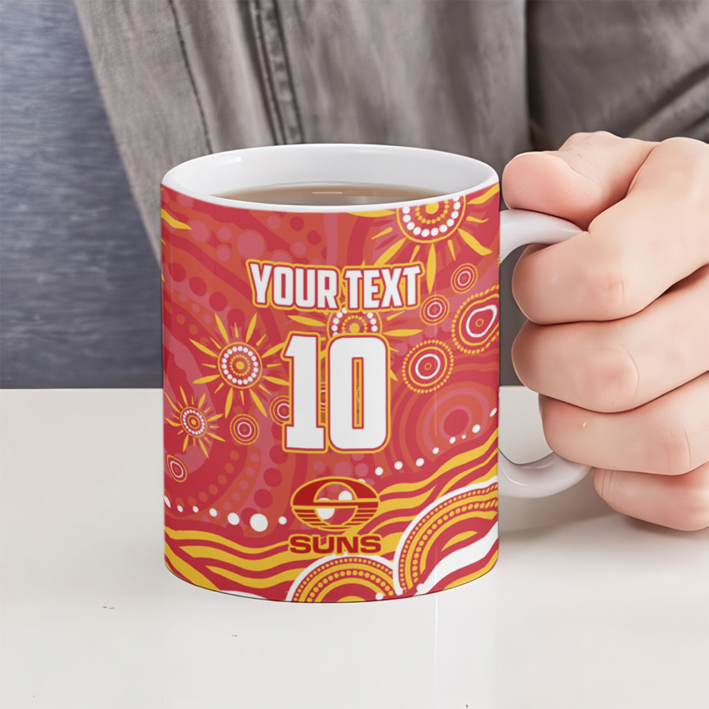 Personalized Gold Coast Suns Mascot Ceramic Mug Aboriginal Dot Art - Dreamtime Football Mascot