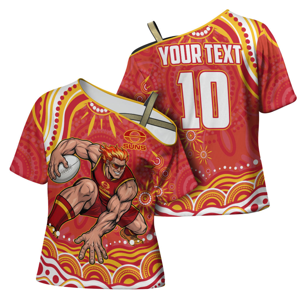 Personalized Gold Coast Suns Mascot Cross Shoulder Shirt Aboriginal Dot Art - Dreamtime Football Mascot