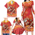 Personalized Gold Coast Suns Mascot Family Matching Long Sleeve Bodycon Dress and Hawaiian Shirt Aboriginal Dot Art - Dreamtime Football Mascot