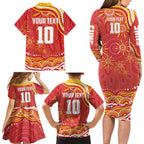 Personalized Gold Coast Suns Mascot Family Matching Long Sleeve Bodycon Dress and Hawaiian Shirt Aboriginal Dot Art - Dreamtime Football Mascot