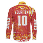 Personalized Gold Coast Suns Mascot Family Matching Mermaid Dress and Hawaiian Shirt Aboriginal Dot Art - Dreamtime Football Mascot