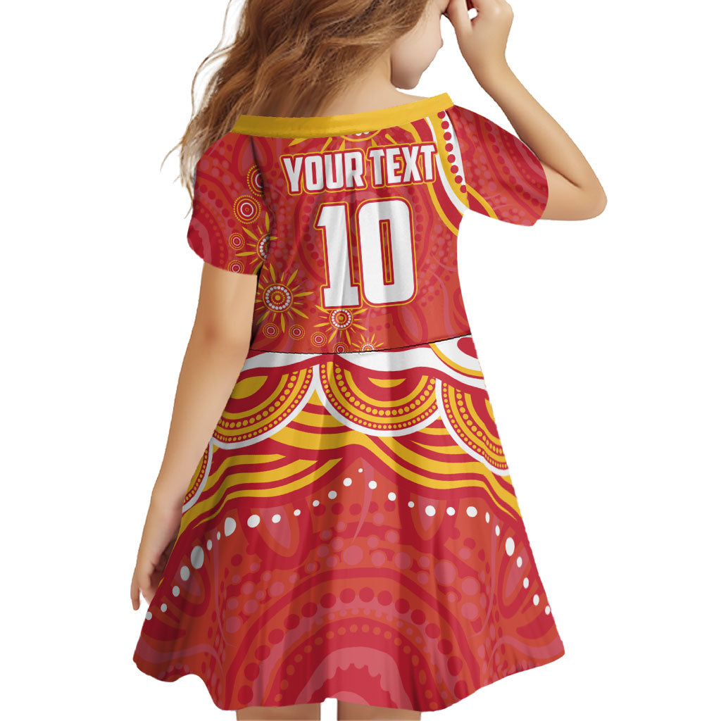 Personalized Gold Coast Suns Mascot Family Matching Off The Shoulder Long Sleeve Dress and Hawaiian Shirt Aboriginal Dot Art - Dreamtime Football Mascot