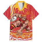 Personalized Gold Coast Suns Mascot Family Matching Off The Shoulder Long Sleeve Dress and Hawaiian Shirt Aboriginal Dot Art - Dreamtime Football Mascot