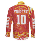 Personalized Gold Coast Suns Mascot Family Matching Off The Shoulder Long Sleeve Dress and Hawaiian Shirt Aboriginal Dot Art - Dreamtime Football Mascot