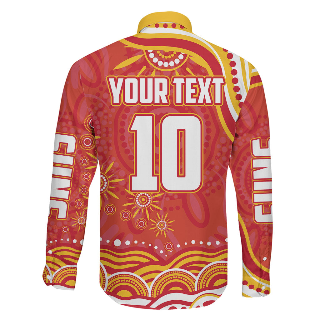 Personalized Gold Coast Suns Mascot Family Matching Off The Shoulder Long Sleeve Dress and Hawaiian Shirt Aboriginal Dot Art - Dreamtime Football Mascot