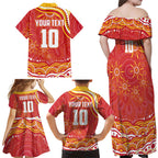 Personalized Gold Coast Suns Mascot Family Matching Off Shoulder Maxi Dress and Hawaiian Shirt Aboriginal Dot Art - Dreamtime Football Mascot