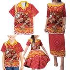 Personalized Gold Coast Suns Mascot Family Matching Puletasi and Hawaiian Shirt Aboriginal Dot Art - Dreamtime Football Mascot