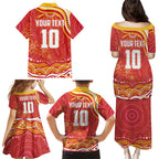 Personalized Gold Coast Suns Mascot Family Matching Puletasi and Hawaiian Shirt Aboriginal Dot Art - Dreamtime Football Mascot