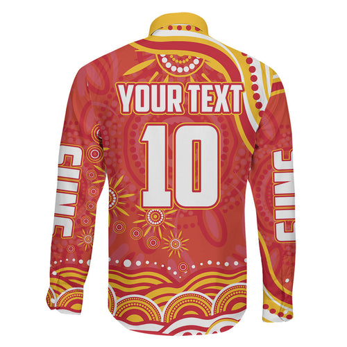 Personalized Gold Coast Suns Mascot Family Matching Puletasi and Hawaiian Shirt Aboriginal Dot Art - Dreamtime Football Mascot