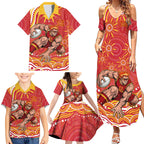 Personalized Gold Coast Suns Mascot Family Matching Summer Maxi Dress and Hawaiian Shirt Aboriginal Dot Art - Dreamtime Football Mascot