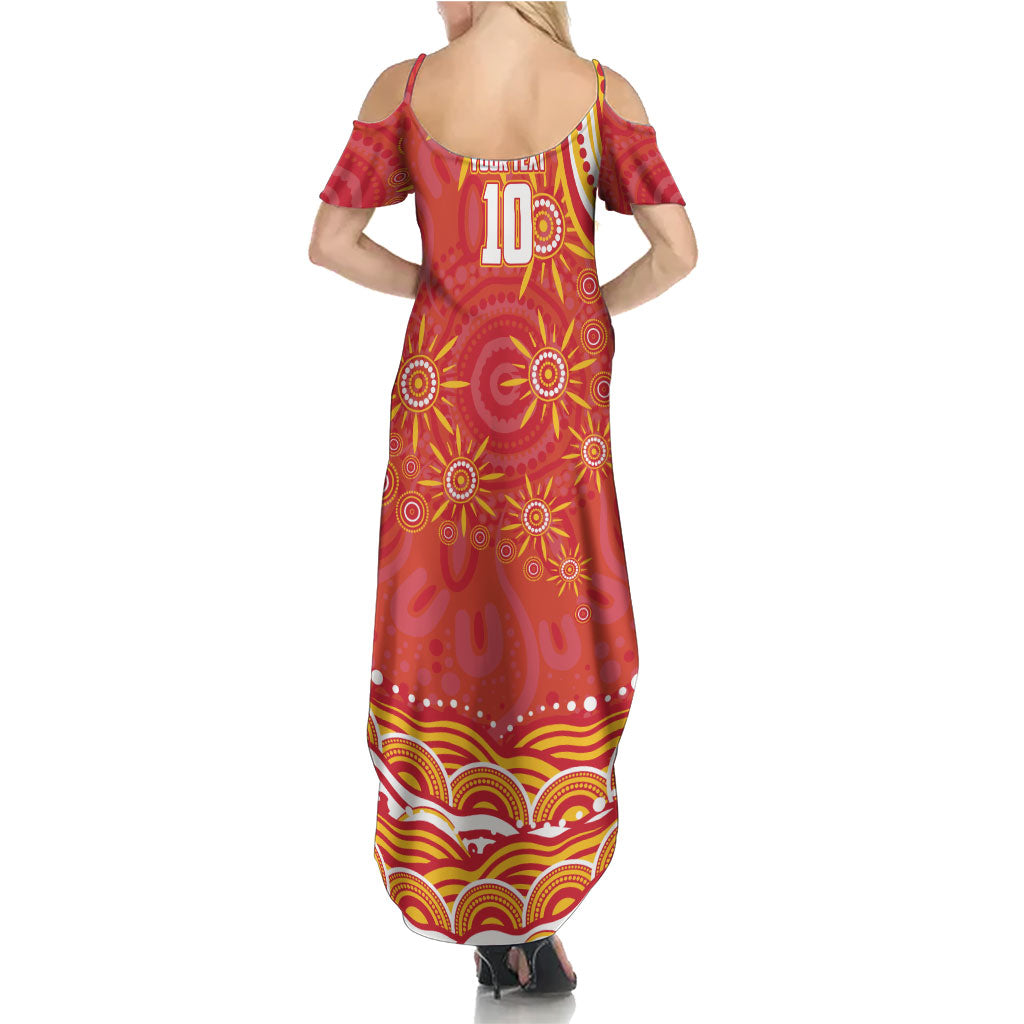 Personalized Gold Coast Suns Mascot Family Matching Summer Maxi Dress and Hawaiian Shirt Aboriginal Dot Art - Dreamtime Football Mascot