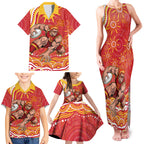 Personalized Gold Coast Suns Mascot Family Matching Tank Maxi Dress and Hawaiian Shirt Aboriginal Dot Art - Dreamtime Football Mascot