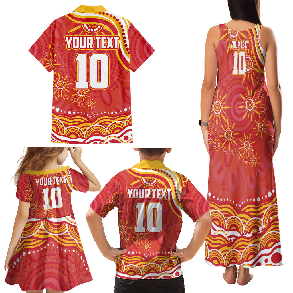 Personalized Gold Coast Suns Mascot Family Matching Tank Maxi Dress and Hawaiian Shirt Aboriginal Dot Art - Dreamtime Football Mascot