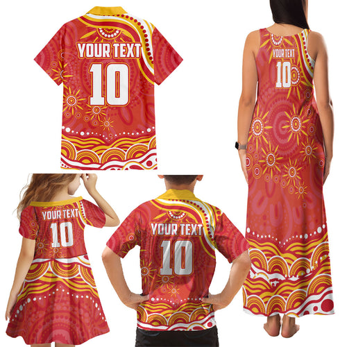 Personalized Gold Coast Suns Mascot Family Matching Tank Maxi Dress and Hawaiian Shirt Aboriginal Dot Art - Dreamtime Football Mascot