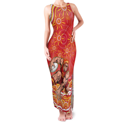 Personalized Gold Coast Suns Mascot Family Matching Tank Maxi Dress and Hawaiian Shirt Aboriginal Dot Art - Dreamtime Football Mascot