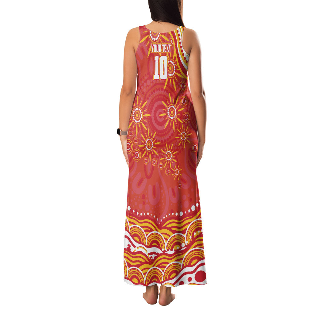 Personalized Gold Coast Suns Mascot Family Matching Tank Maxi Dress and Hawaiian Shirt Aboriginal Dot Art - Dreamtime Football Mascot