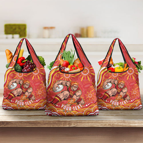 Personalized Gold Coast Suns Mascot Grocery Bag Aboriginal Dot Art - Dreamtime Football Mascot