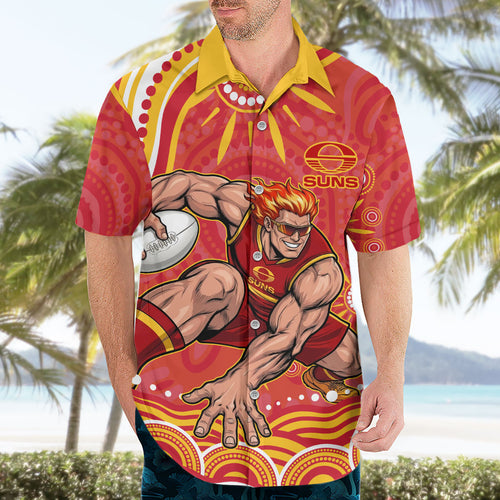 Personalized Gold Coast Suns Mascot Hawaiian Shirt Aboriginal Dot Art - Dreamtime Football Mascot