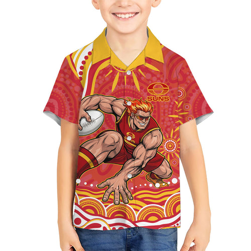 Personalized Gold Coast Suns Mascot Hawaiian Shirt Aboriginal Dot Art - Dreamtime Football Mascot