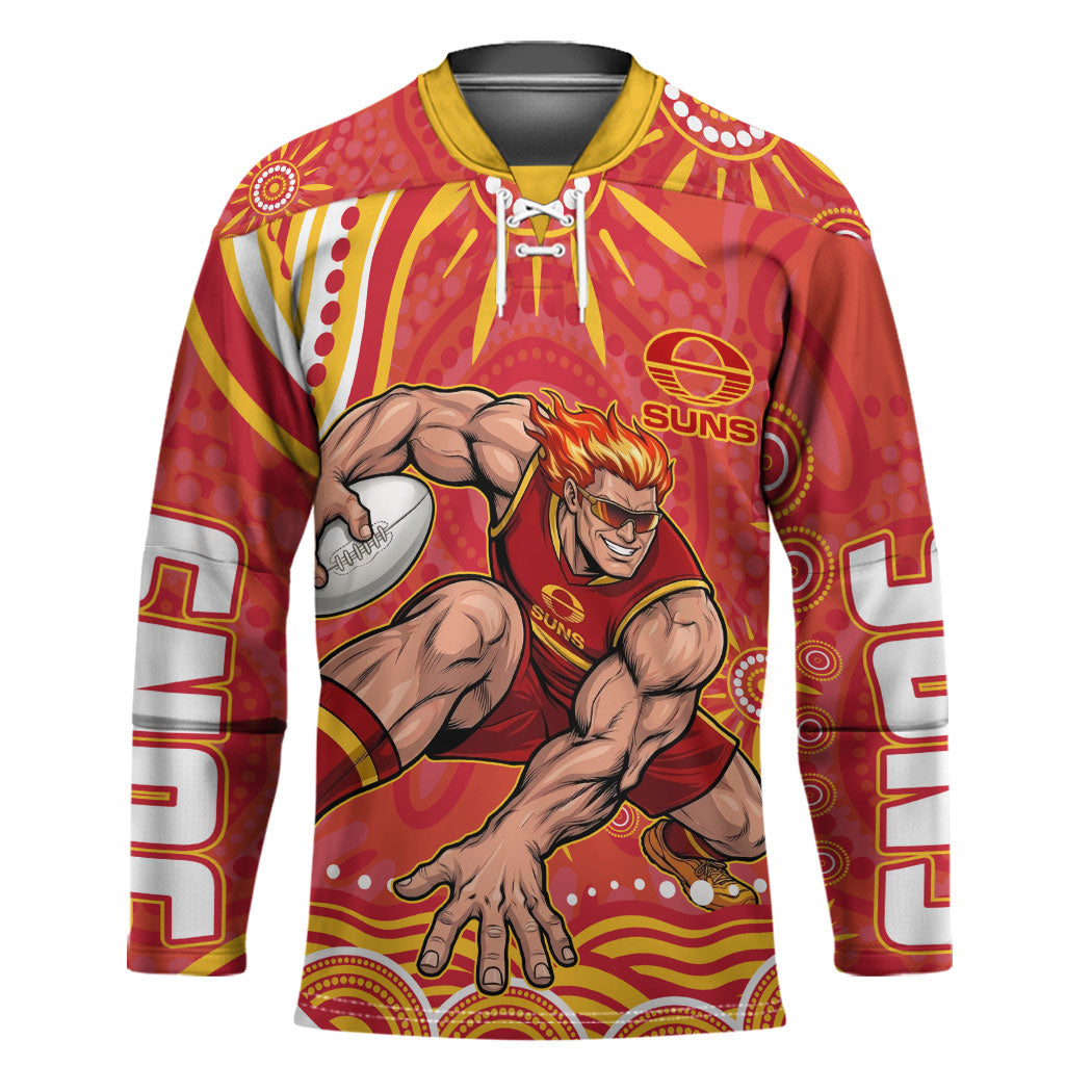 Personalized Gold Coast Suns Mascot Hockey Jersey Aboriginal Dot Art - Dreamtime Football Mascot