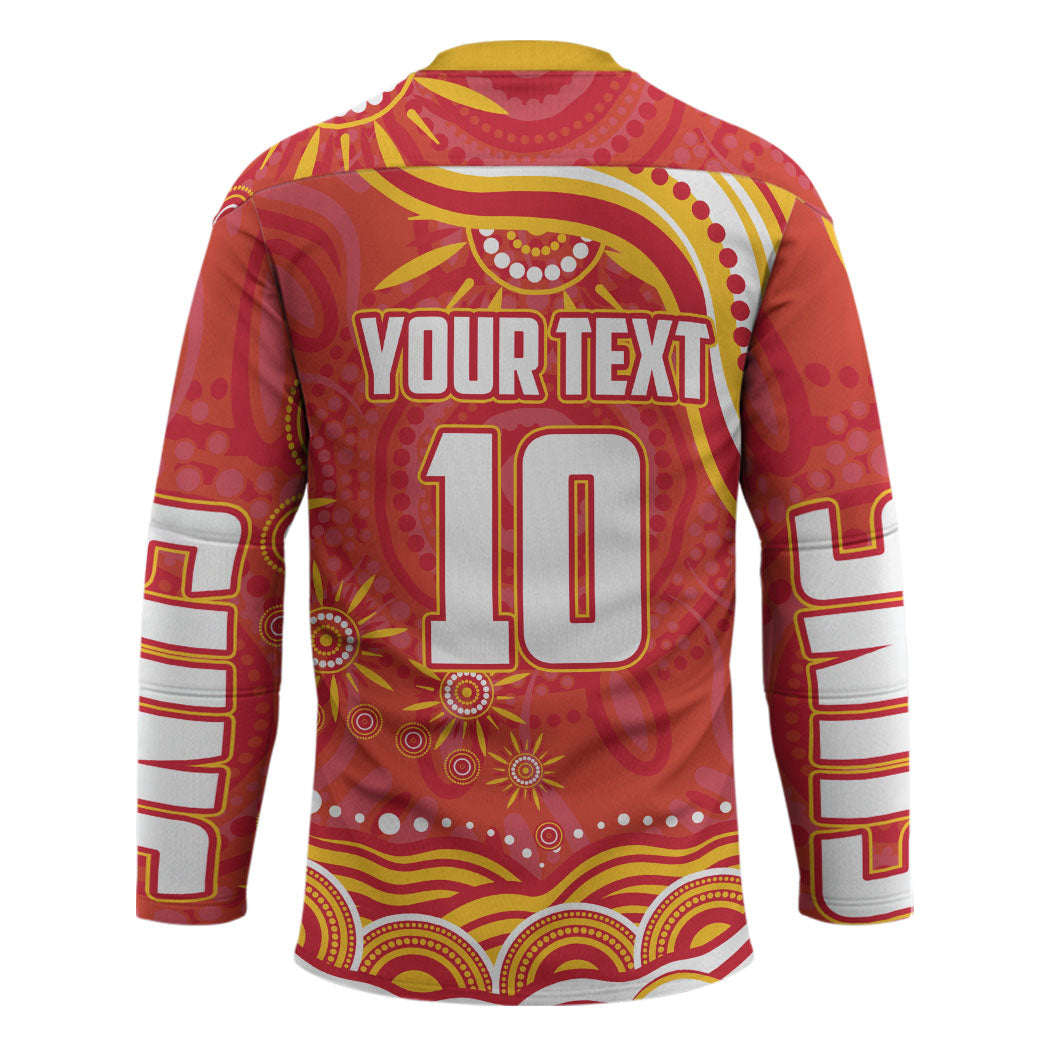 Personalized Gold Coast Suns Mascot Hockey Jersey Aboriginal Dot Art - Dreamtime Football Mascot