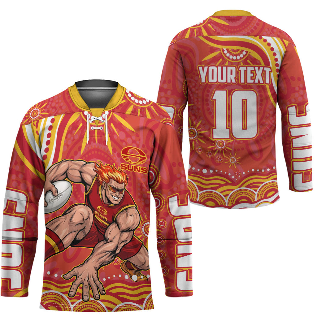Personalized Gold Coast Suns Mascot Hockey Jersey Aboriginal Dot Art - Dreamtime Football Mascot