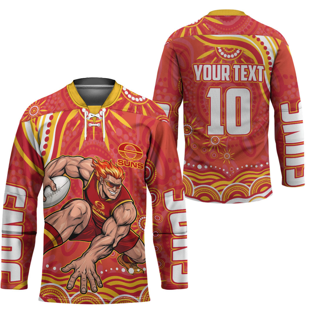 Personalized Gold Coast Suns Mascot Hockey Jersey Aboriginal Dot Art - Dreamtime Football Mascot