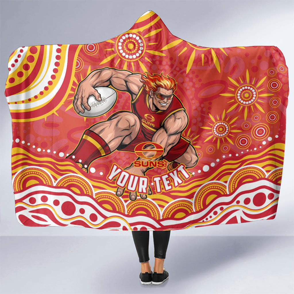 Personalized Gold Coast Suns Mascot Hooded Blanket Aboriginal Dot Art - Dreamtime Football Mascot