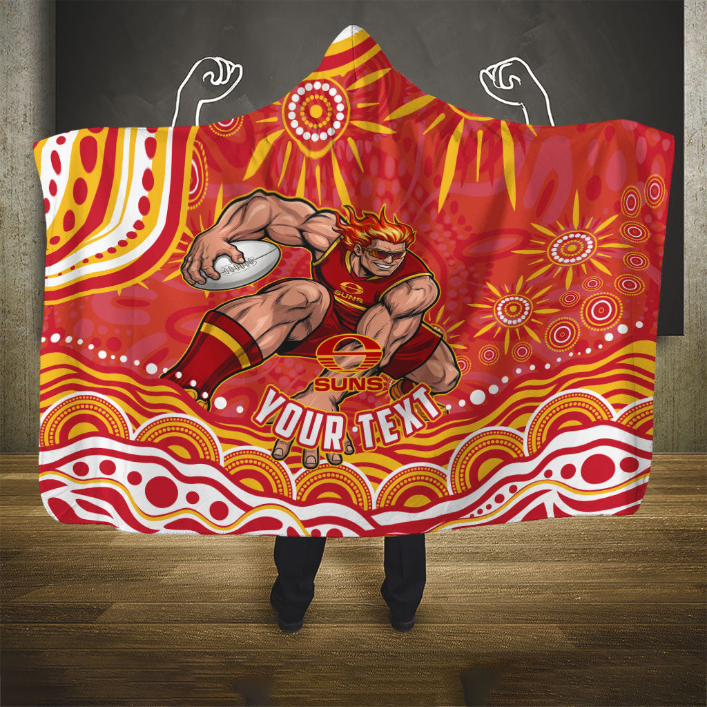 Personalized Gold Coast Suns Mascot Hooded Blanket Aboriginal Dot Art - Dreamtime Football Mascot