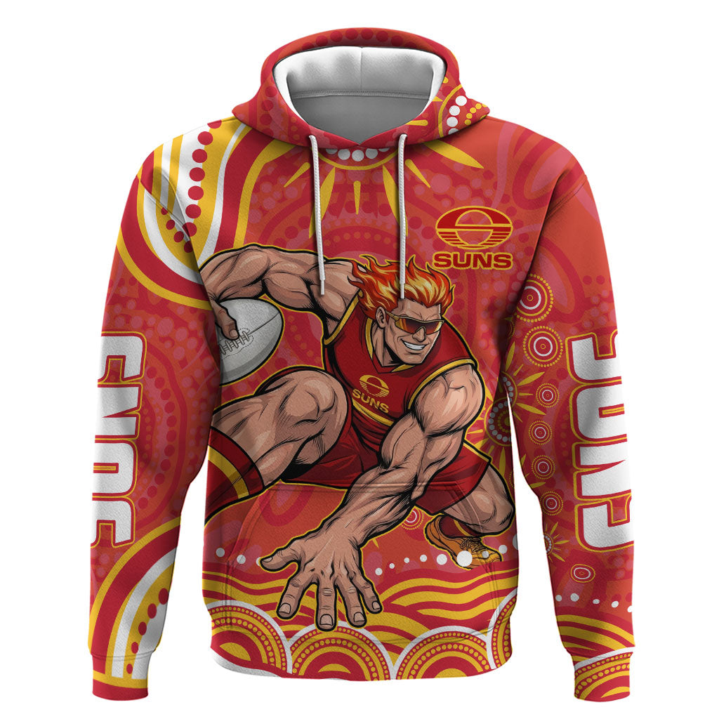 Personalized Gold Coast Suns Mascot Hoodie Aboriginal Dot Art - Dreamtime Football Mascot