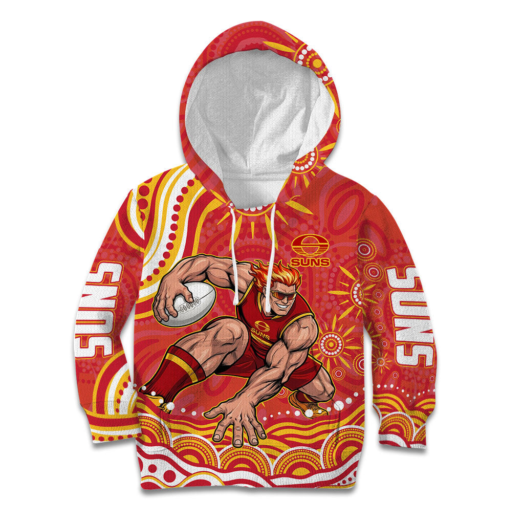 Personalized Gold Coast Suns Mascot Kid Hoodie Aboriginal Dot Art - Dreamtime Football Mascot