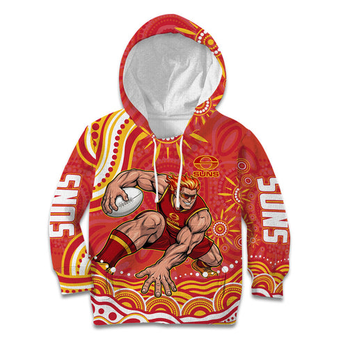 Personalized Gold Coast Suns Mascot Kid Hoodie Aboriginal Dot Art - Dreamtime Football Mascot