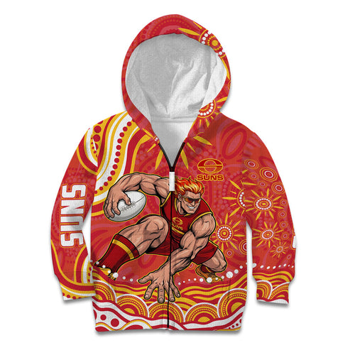 Personalized Gold Coast Suns Mascot Kid Hoodie Aboriginal Dot Art - Dreamtime Football Mascot