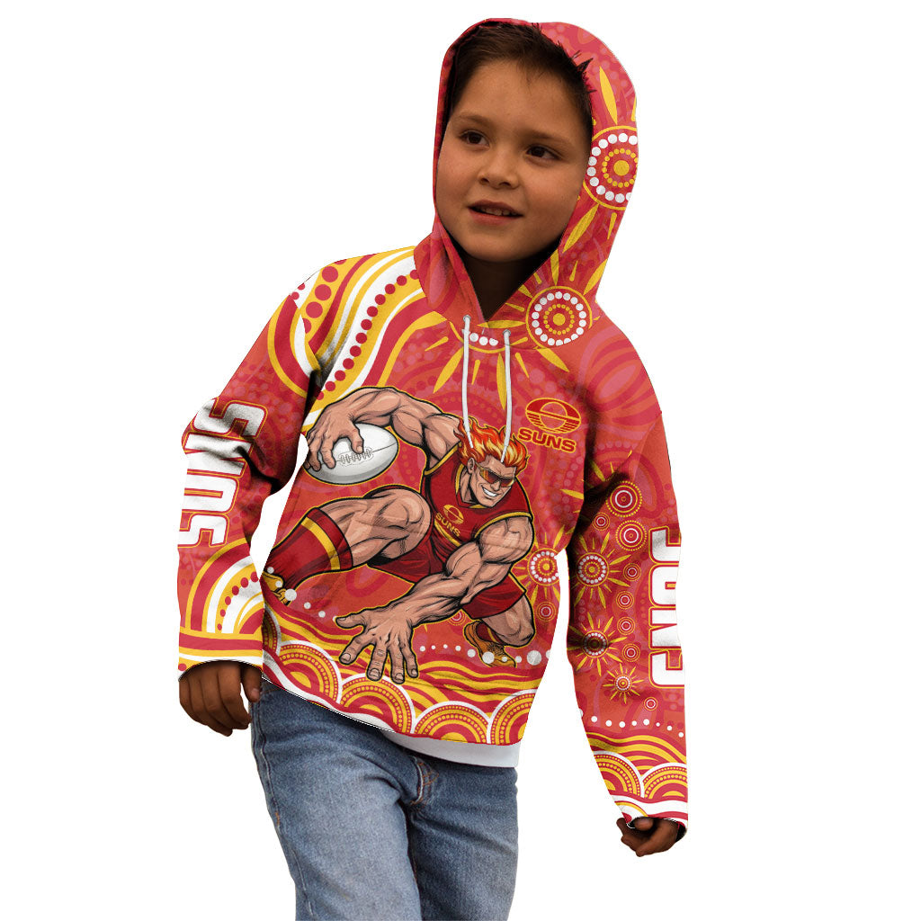 Personalized Gold Coast Suns Mascot Kid Hoodie Aboriginal Dot Art - Dreamtime Football Mascot