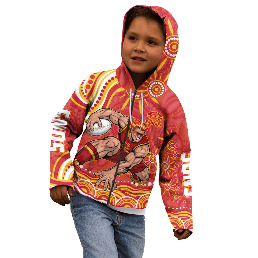 Personalized Gold Coast Suns Mascot Kid Hoodie Aboriginal Dot Art - Dreamtime Football Mascot