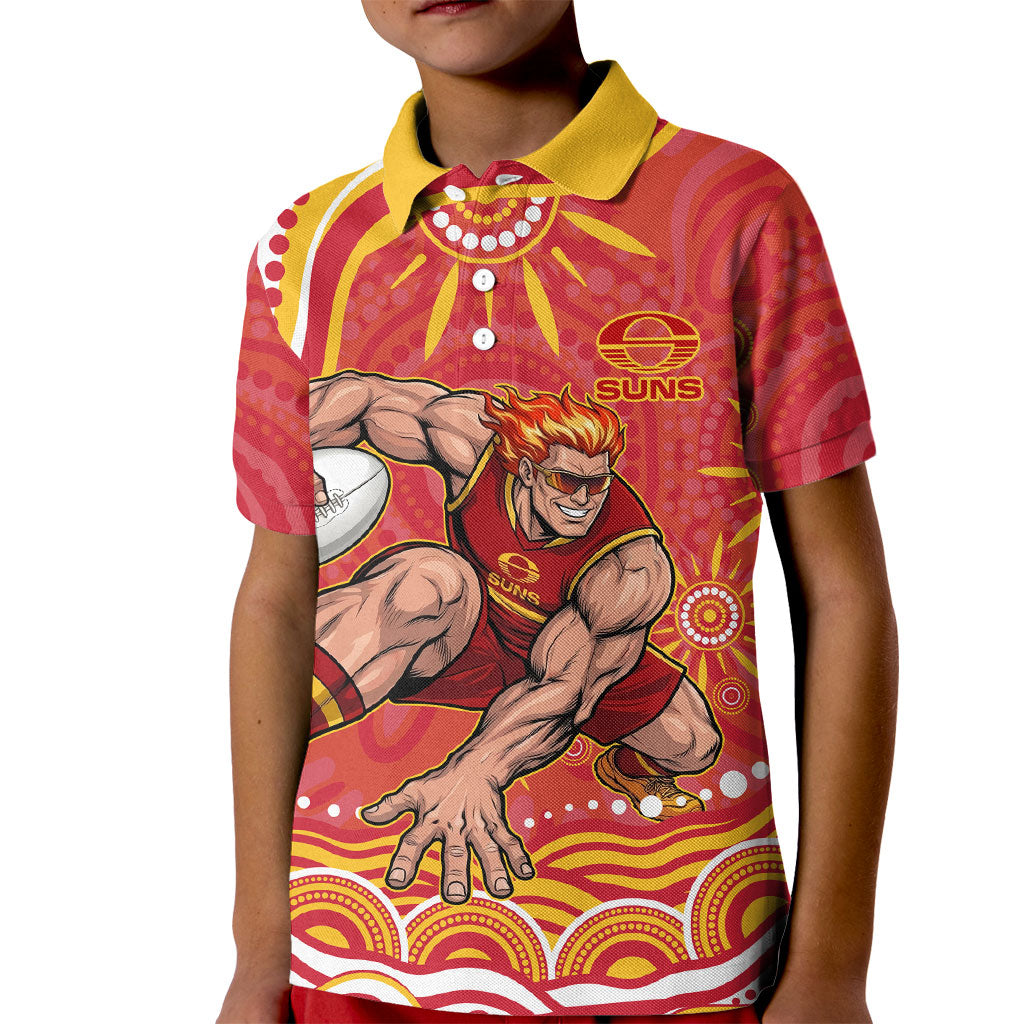Personalized Gold Coast Suns Mascot Kid Polo Shirt Aboriginal Dot Art - Dreamtime Football Mascot